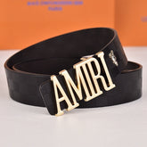 Amiri Belt Black plaid pattern Golden deer logo